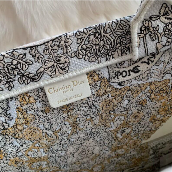 AlohaPlaza™ CD Book Tote Medium Latte Embroidery with Gold-Tone Dior Around the World Motif