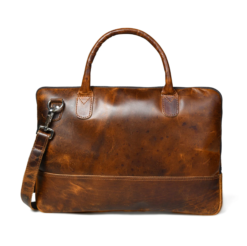 AlohaPlaza™ Modernist Leather Laptop Bag- Brown