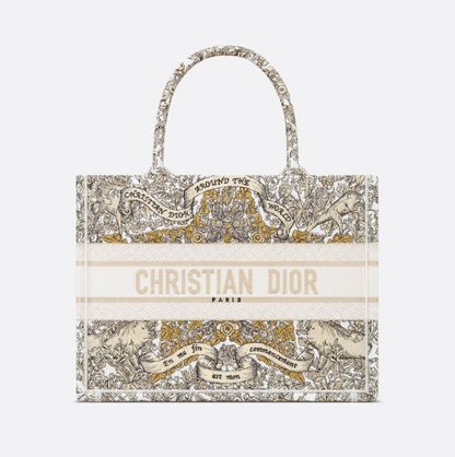 AlohaPlaza™ CD Book Tote Medium Latte Embroidery with Gold-Tone Dior Around the World Motif