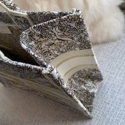 AlohaPlaza™ CD Book Tote Medium Latte Embroidery with Gold-Tone Dior Around the World Motif