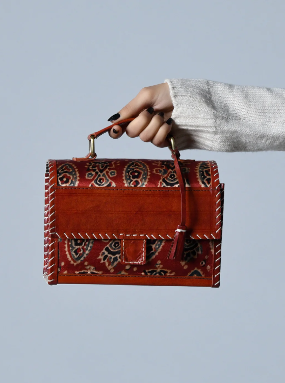 AlohaPlaza™ Maroon Mystique Ajrakh Satchel Purse