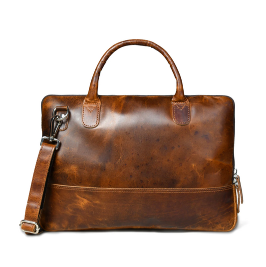 AlohaPlaza™ Modernist Leather Laptop Bag- Brown