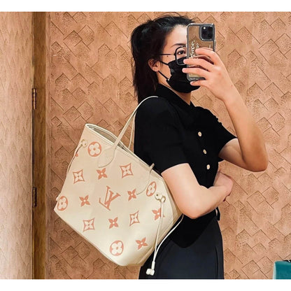 AlohaPlaza™ Monogram Empreinte Leather Neverfull MM M21579 Creme/Pink