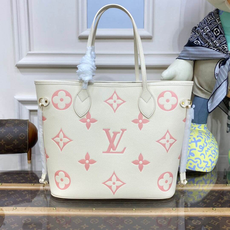 AlohaPlaza™ Monogram Empreinte Leather Neverfull MM M21579 Creme/Pink