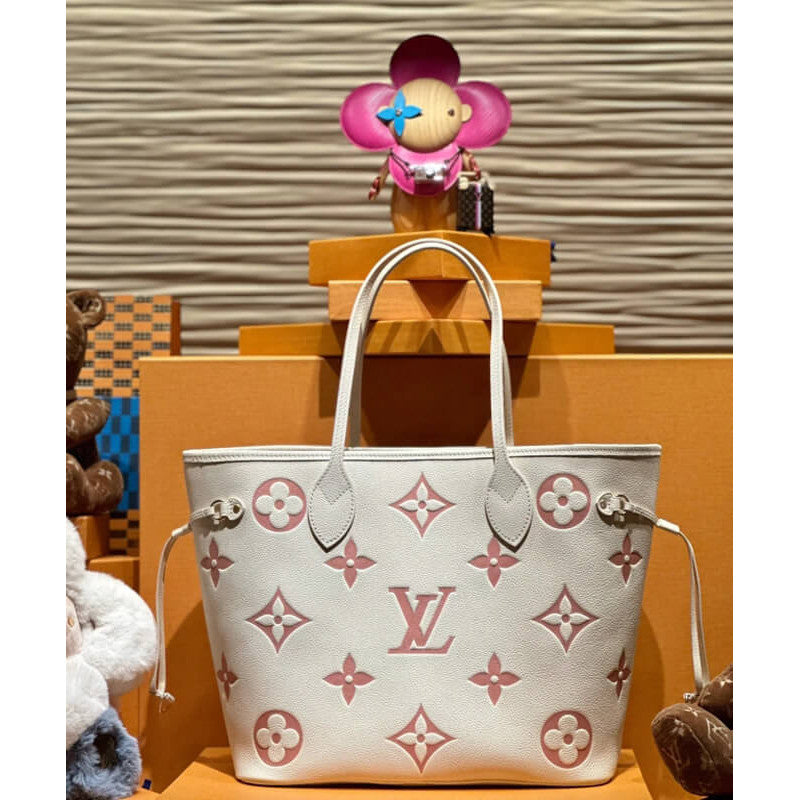 AlohaPlaza™ Monogram Empreinte Leather Neverfull MM M21579 Creme/Pink